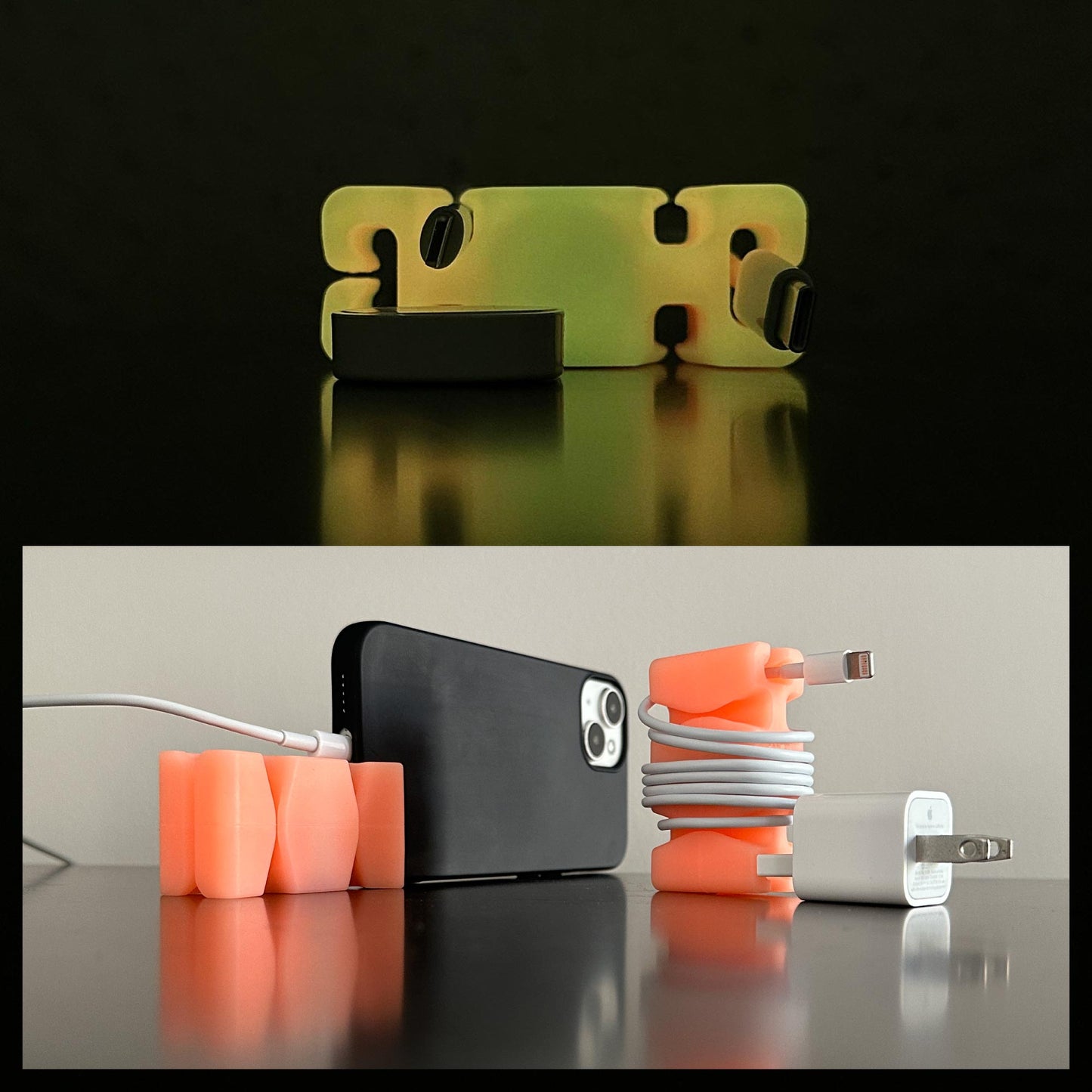 GlowBrick - Weighted Silicone Cord Holder for Nightstand. Traveling Cable Wrap, Phone Accessory, Stocking Stuffer