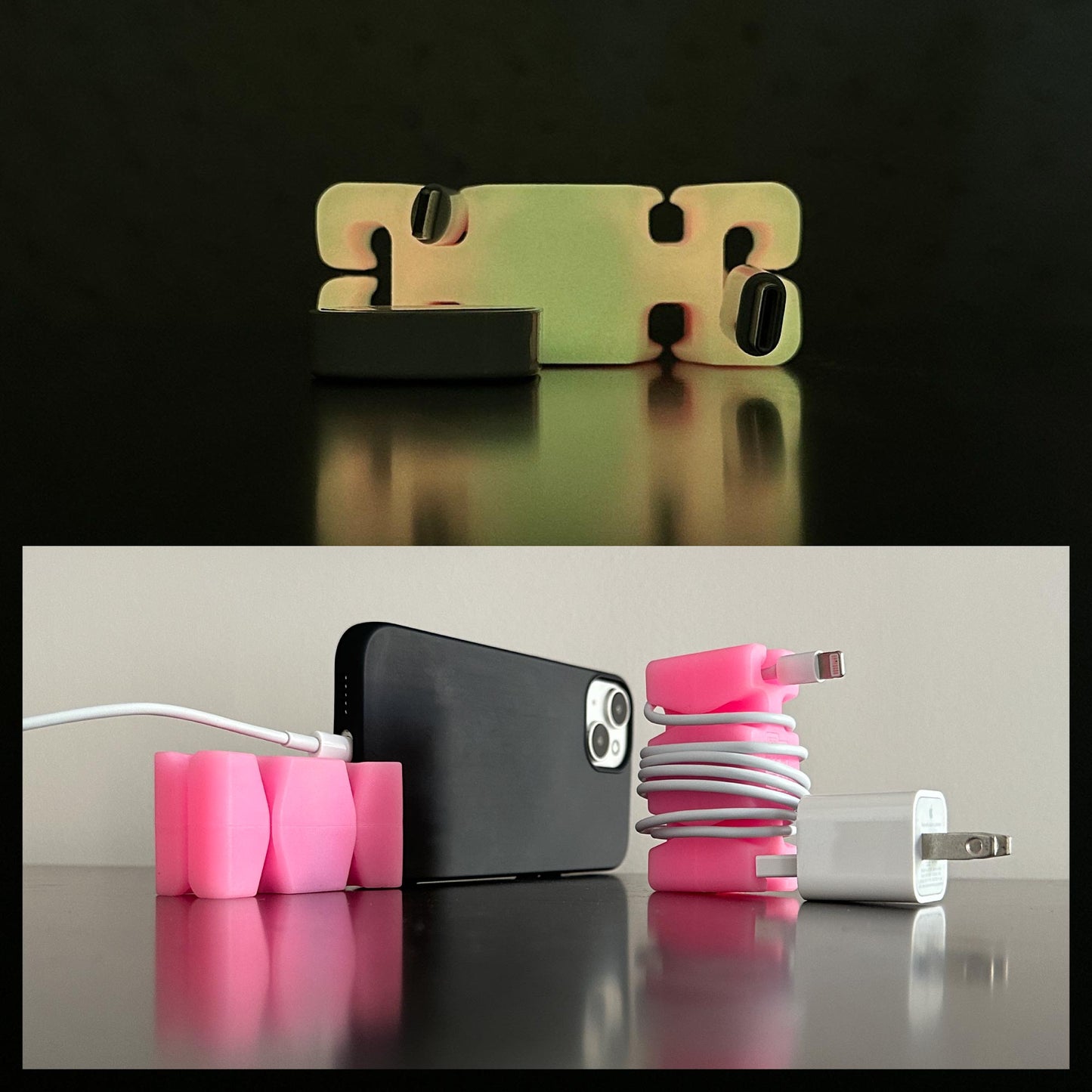 GlowBrick - Weighted Silicone Cord Holder for Nightstand. Traveling Cable Wrap, Phone Accessory, Stocking Stuffer