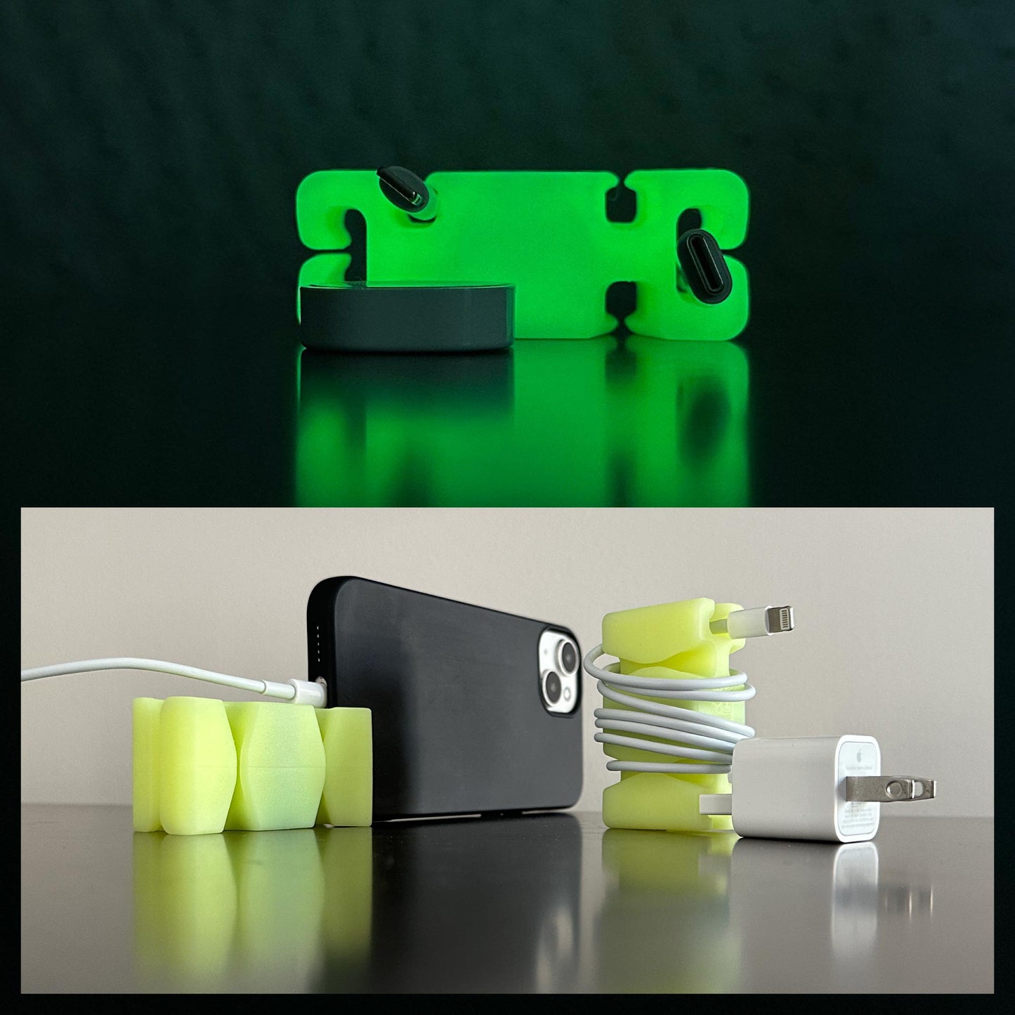 GlowBrick - Weighted Silicone Cord Holder for Nightstand. Traveling Cable Wrap, Phone Accessory, Stocking Stuffer