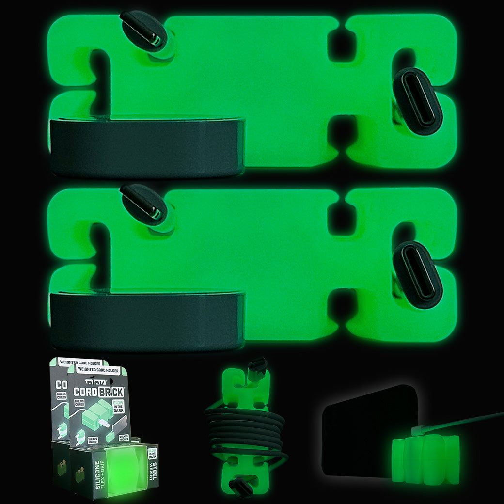 GlowBrick - Glowing Weighted Cord Holder, Cable Wrap, Phone Accessory & Stocking Stuffer
