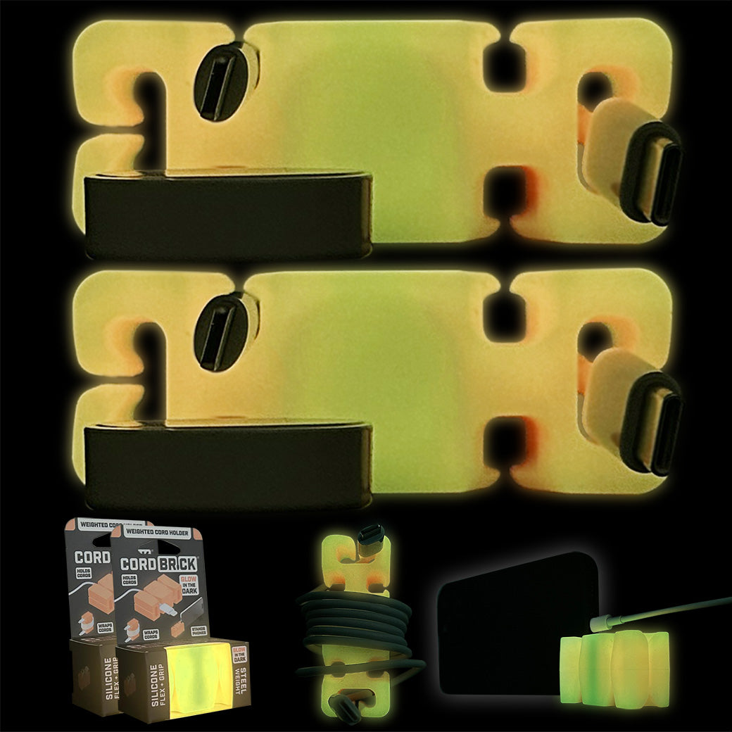 GlowBrick - Glowing Weighted Cord Holder, Cable Wrap, Phone Accessory & Stocking Stuffer