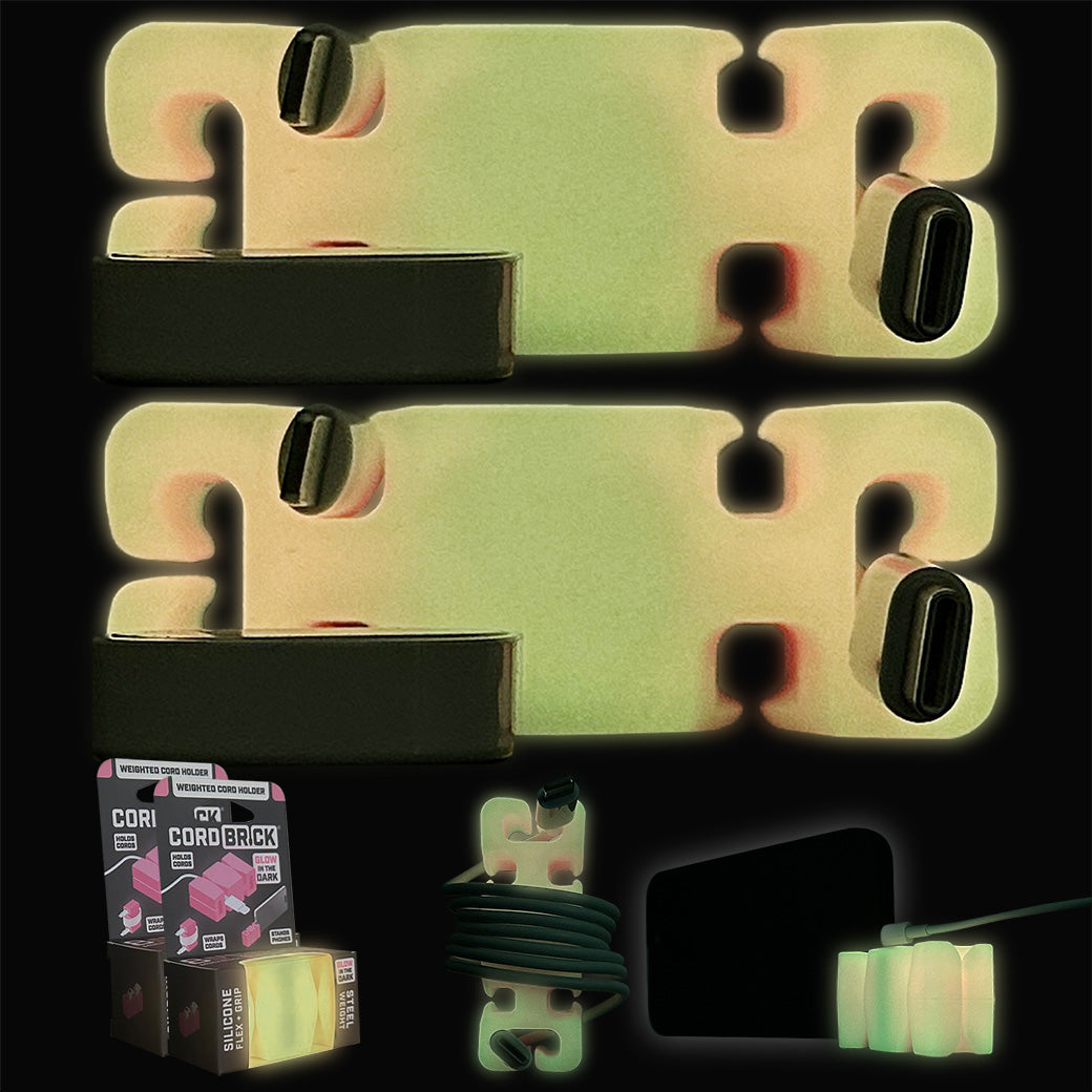 GlowBrick - Glowing Weighted Cord Holder, Cable Wrap, Phone Accessory & Stocking Stuffer