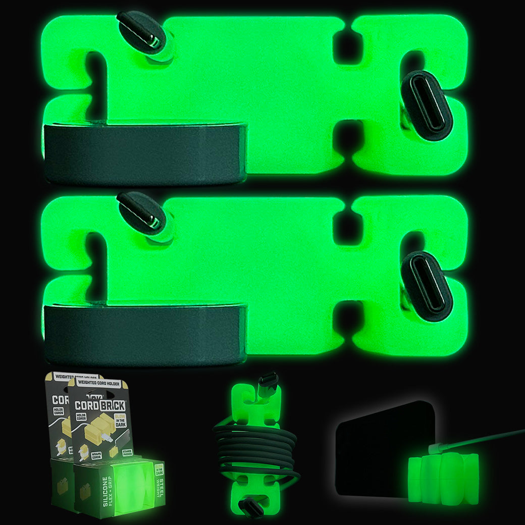 GlowBrick - Glowing Weighted Cord Holder, Cable Wrap, Phone Accessory & Stocking Stuffer