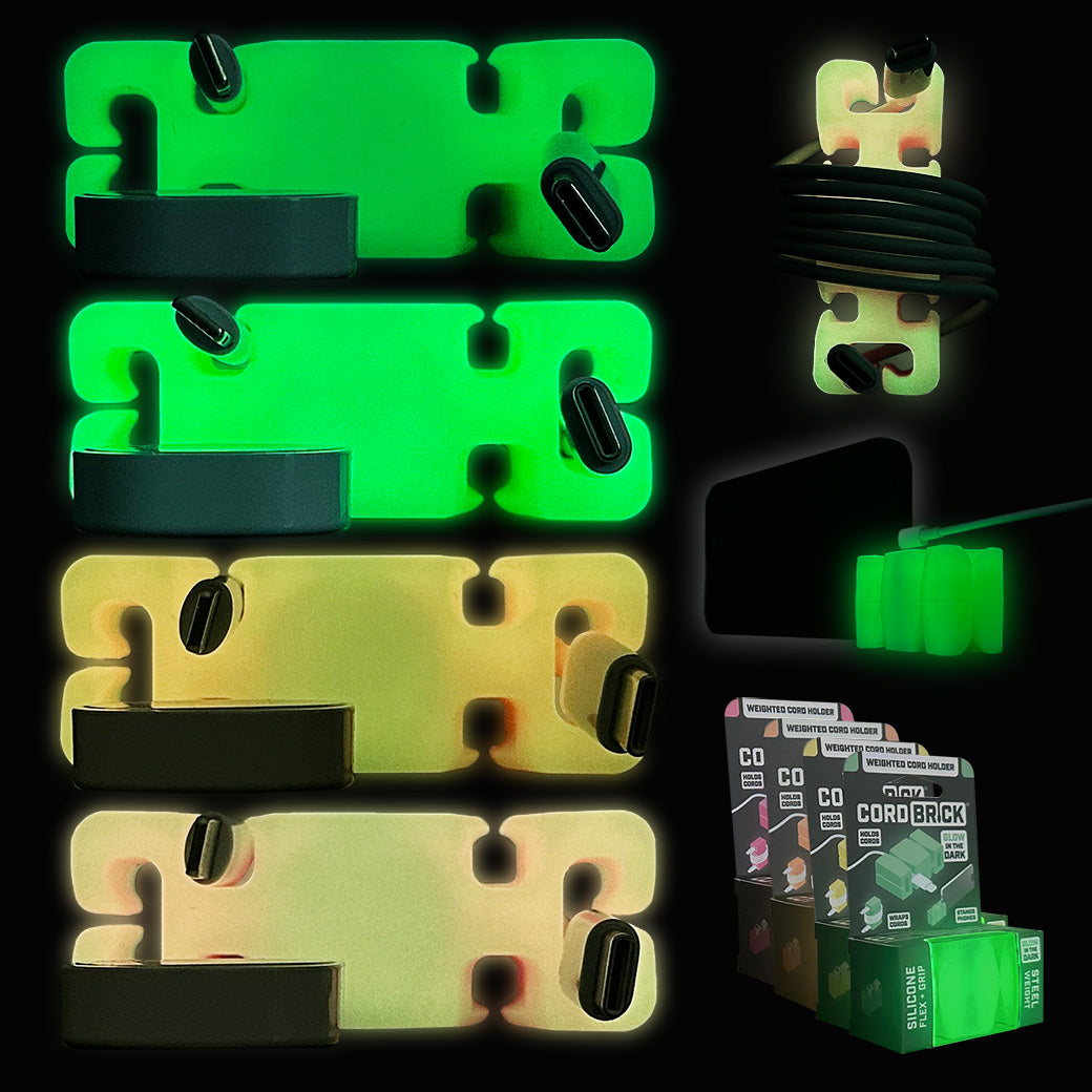 GlowBrick - Glowing Weighted Cord Holder, Cable Wrap, Phone Accessory & Stocking Stuffer