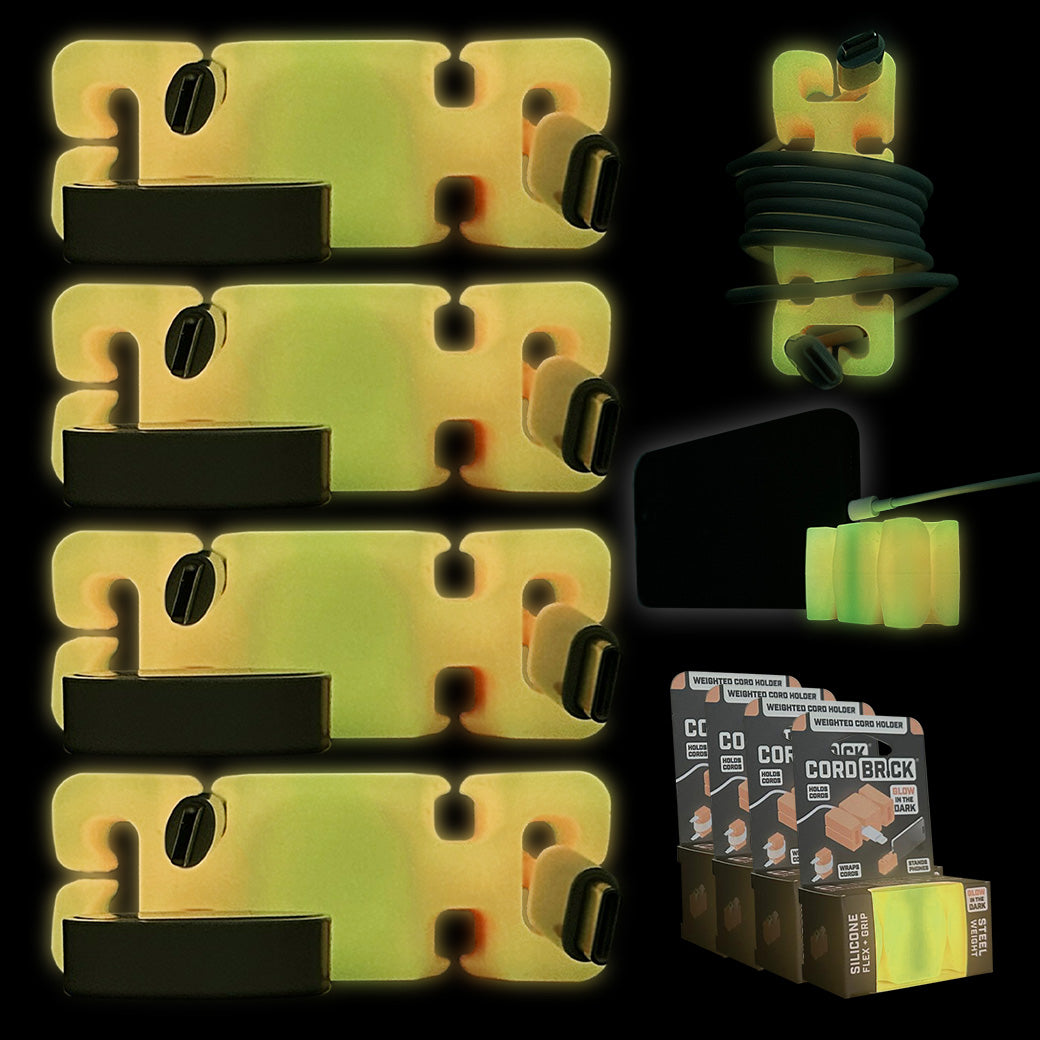 GlowBrick - Glowing Weighted Cord Holder, Cable Wrap, Phone Accessory & Stocking Stuffer