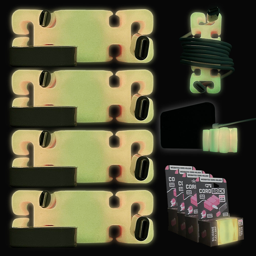 GlowBrick - Glowing Weighted Cord Holder, Cable Wrap, Phone Accessory & Stocking Stuffer