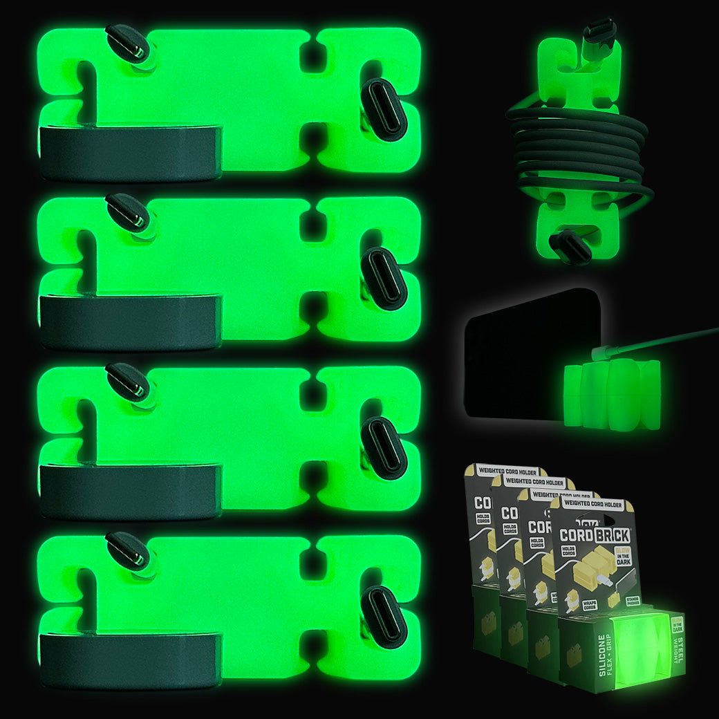 GlowBrick - Glowing Weighted Cord Holder, Cable Wrap, Phone Accessory & Stocking Stuffer