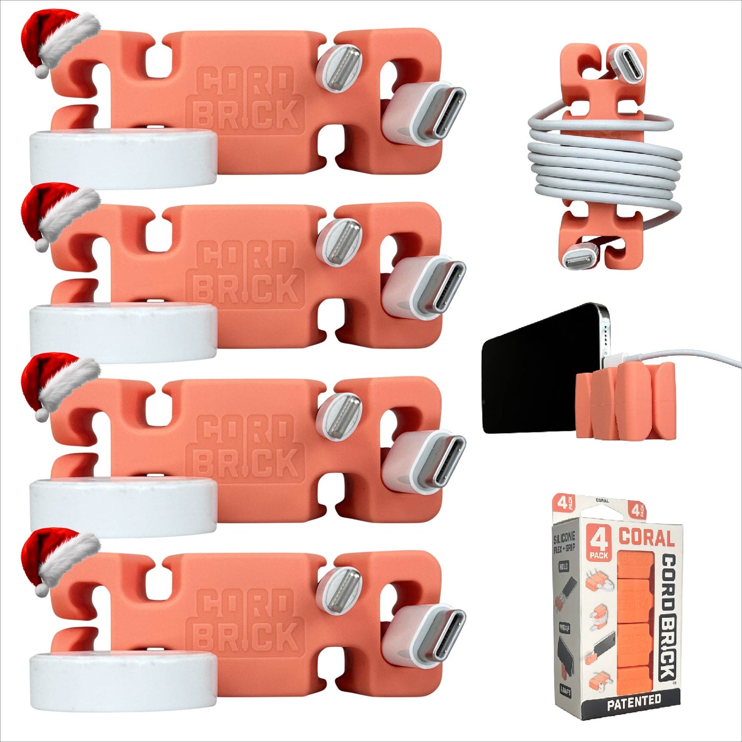 CordBrick Stocking Stuffers for Adults Cord Management Weighted Cord Holder Cable Wrap Phone Stand - Multiuse Gadget Organizer for Nightstand, Desk. Gift for Men, Durable Silicone.