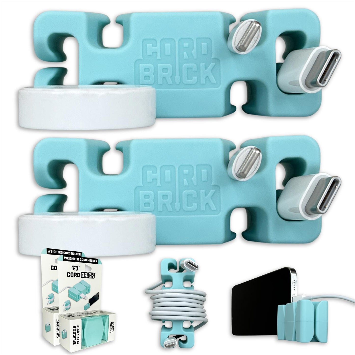 CordBrick® Weighted Cord Holder & Travel Cable Wrap. Stocking Stuffer & Phone Accessory