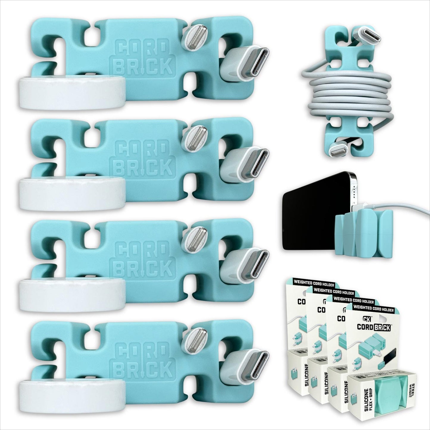 CordBrick® Weighted Cord Holder & Travel Cable Wrap. Stocking Stuffer & Phone Accessory