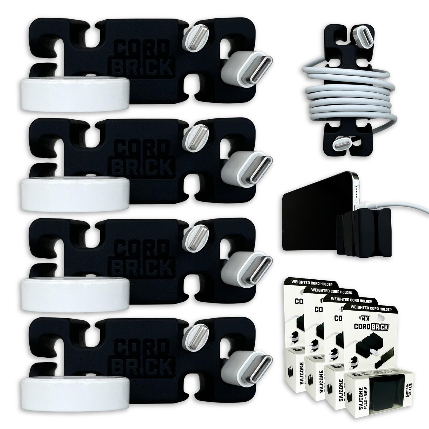 CordBrick® Weighted Cord Holder & Travel Cable Wrap. Stocking Stuffer & Phone Accessory