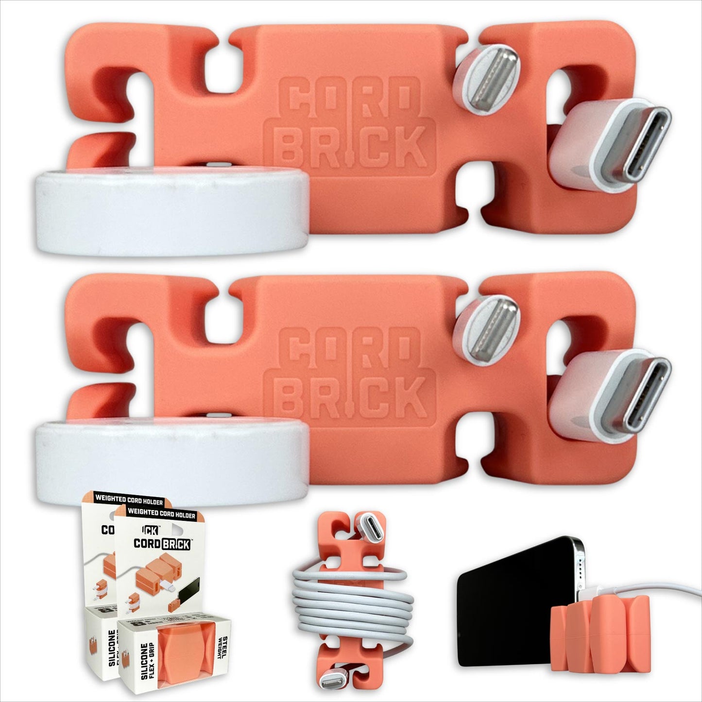 CordBrick® Weighted Cord Holder & Travel Cable Wrap. Stocking Stuffer & Phone Accessory