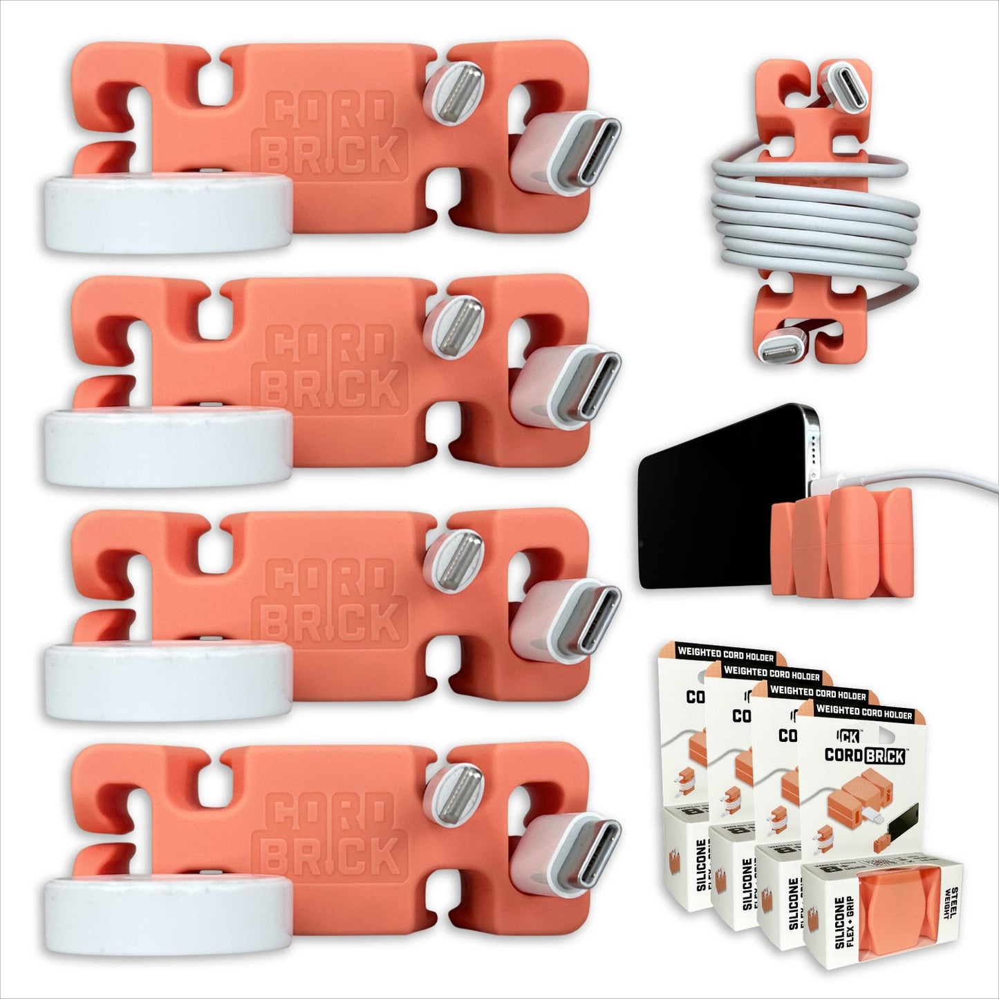 CordBrick® Weighted Cord Holder & Travel Cable Wrap. Stocking Stuffer & Phone Accessory