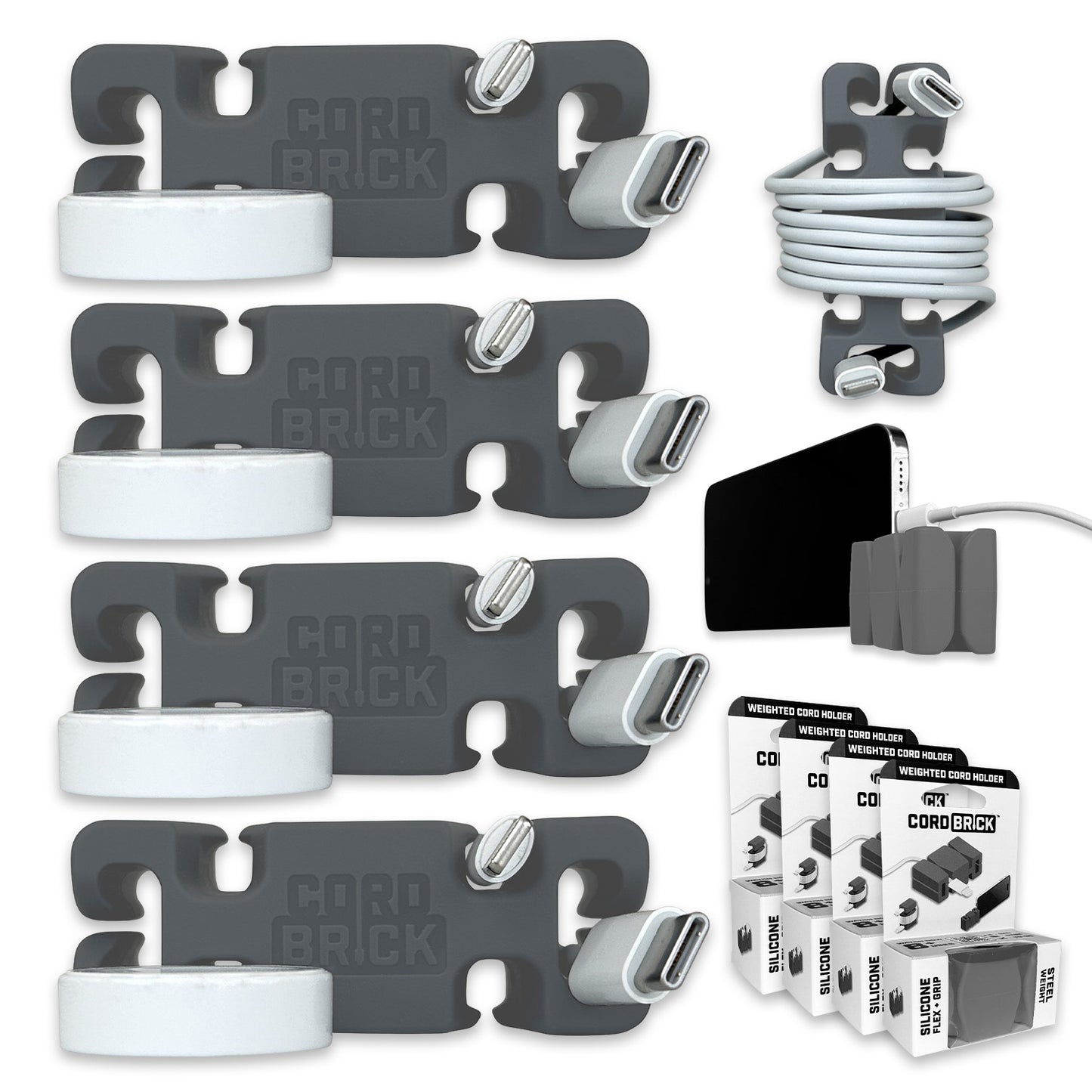 CordBrick® Patented Cord Solution & Phone Accessory - Weighted Cord Holder & Travel Cable Wrap