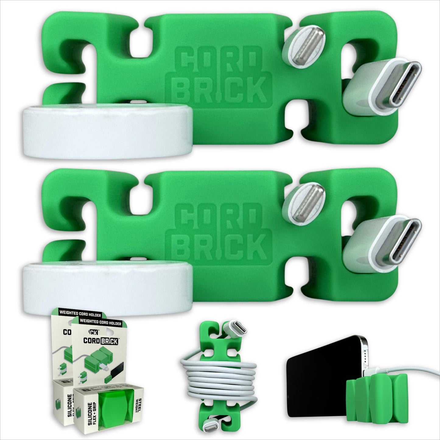 CordBrick® Weighted Cord Holder & Travel Cable Wrap. Stocking Stuffer & Phone Accessory