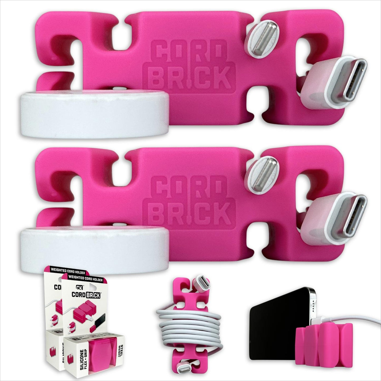 CordBrick® Weighted Cord Holder & Travel Cable Wrap. Stocking Stuffer & Phone Accessory