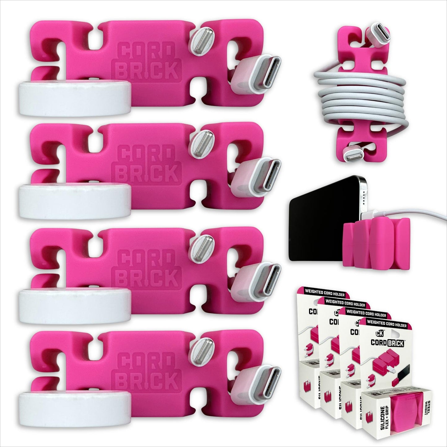 CordBrick® Weighted Cord Holder & Travel Cable Wrap. Stocking Stuffer & Phone Accessory