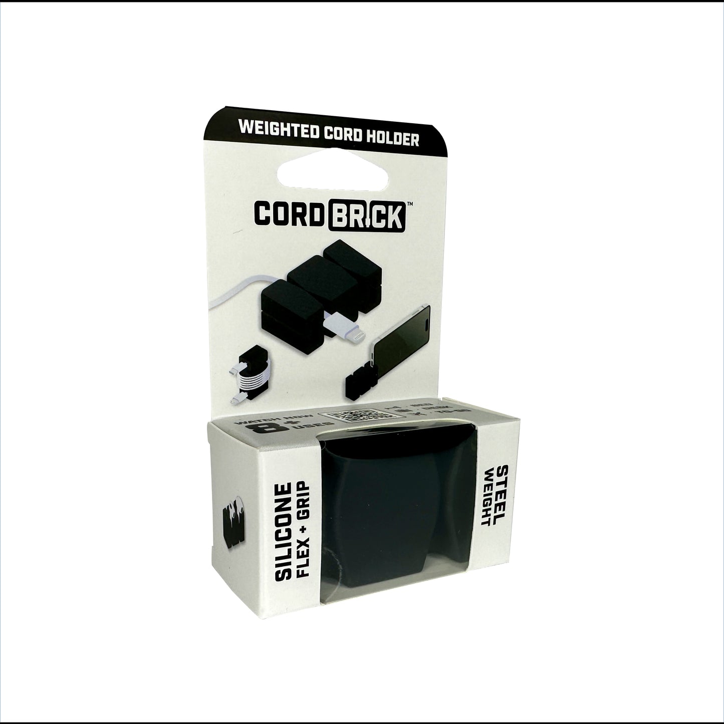 CordBrick in Midnight Black color in its package - front view.