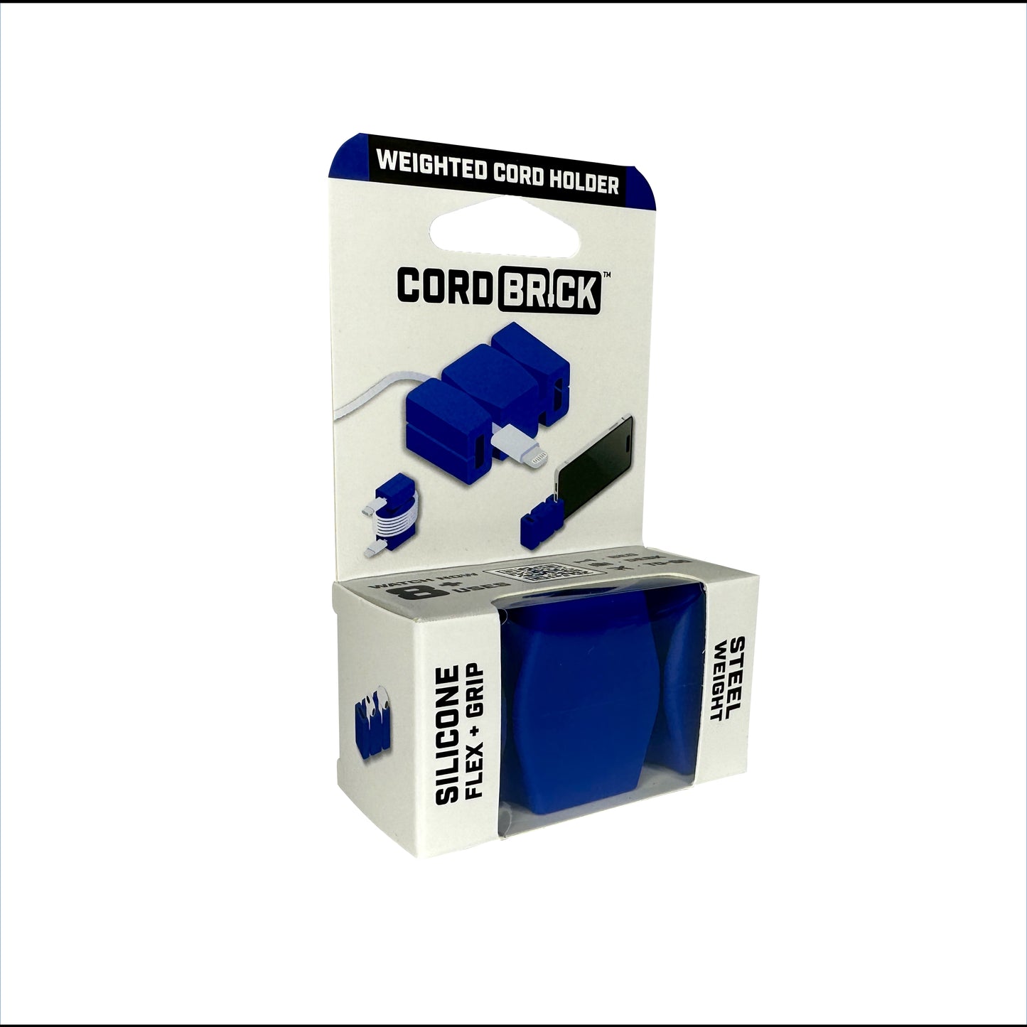 CordBrick in Bold Blue color in its package - front view.
