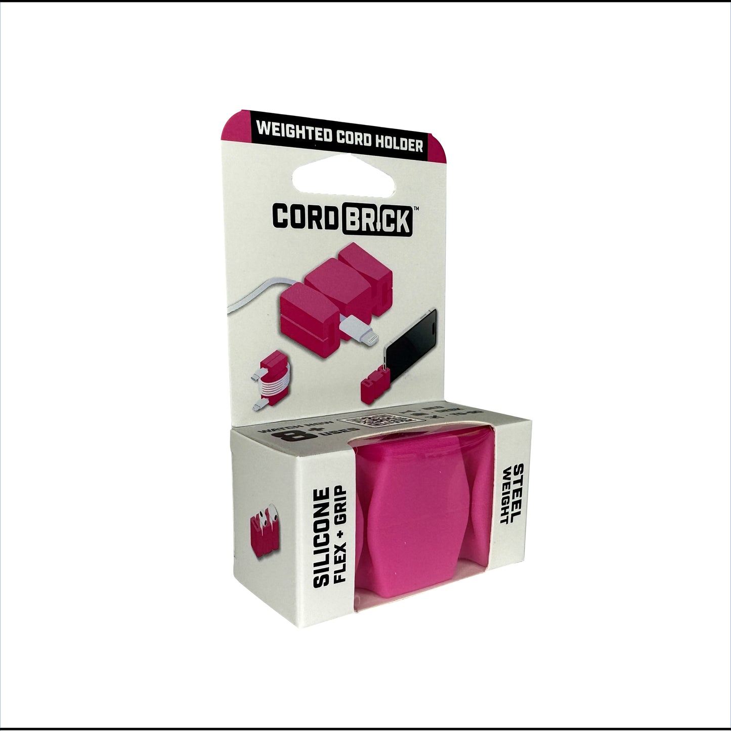 CordBrick in Popping Pink color in its package - front view.
