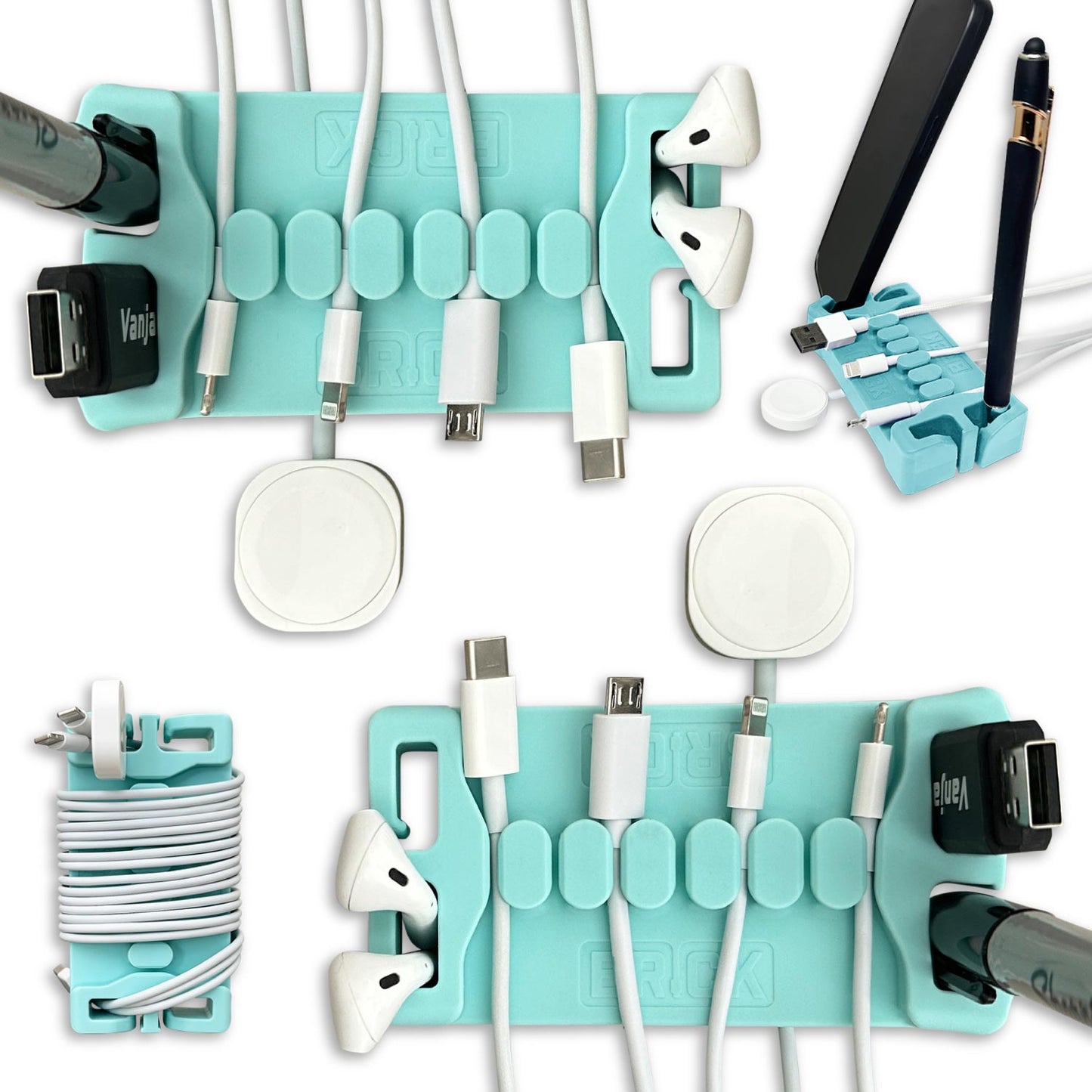 DeskBrick™ Weighted Cord Organizer, Cable Wrap, Phone Stand +Multiuse Gadget
