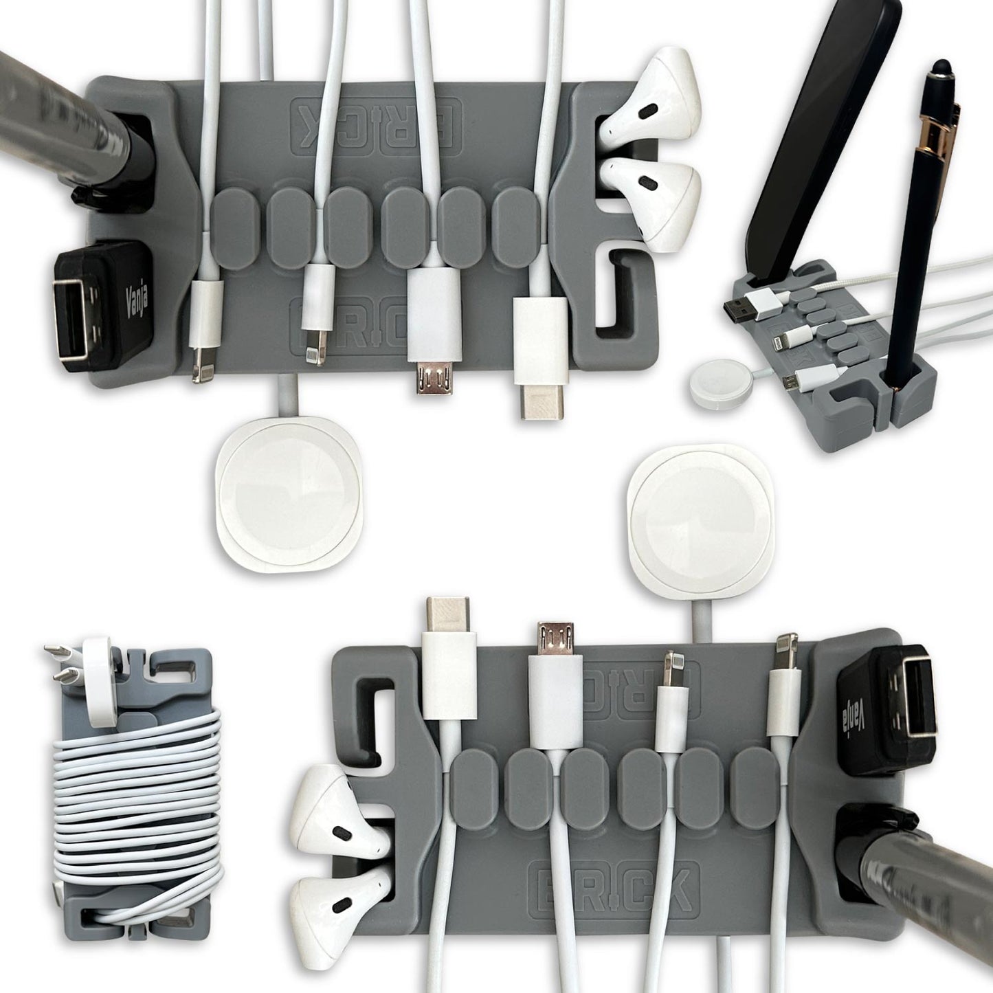 DeskBrick™ Weighted Cord Organizer, Cable Wrap, Phone Stand +Multiuse Gadget