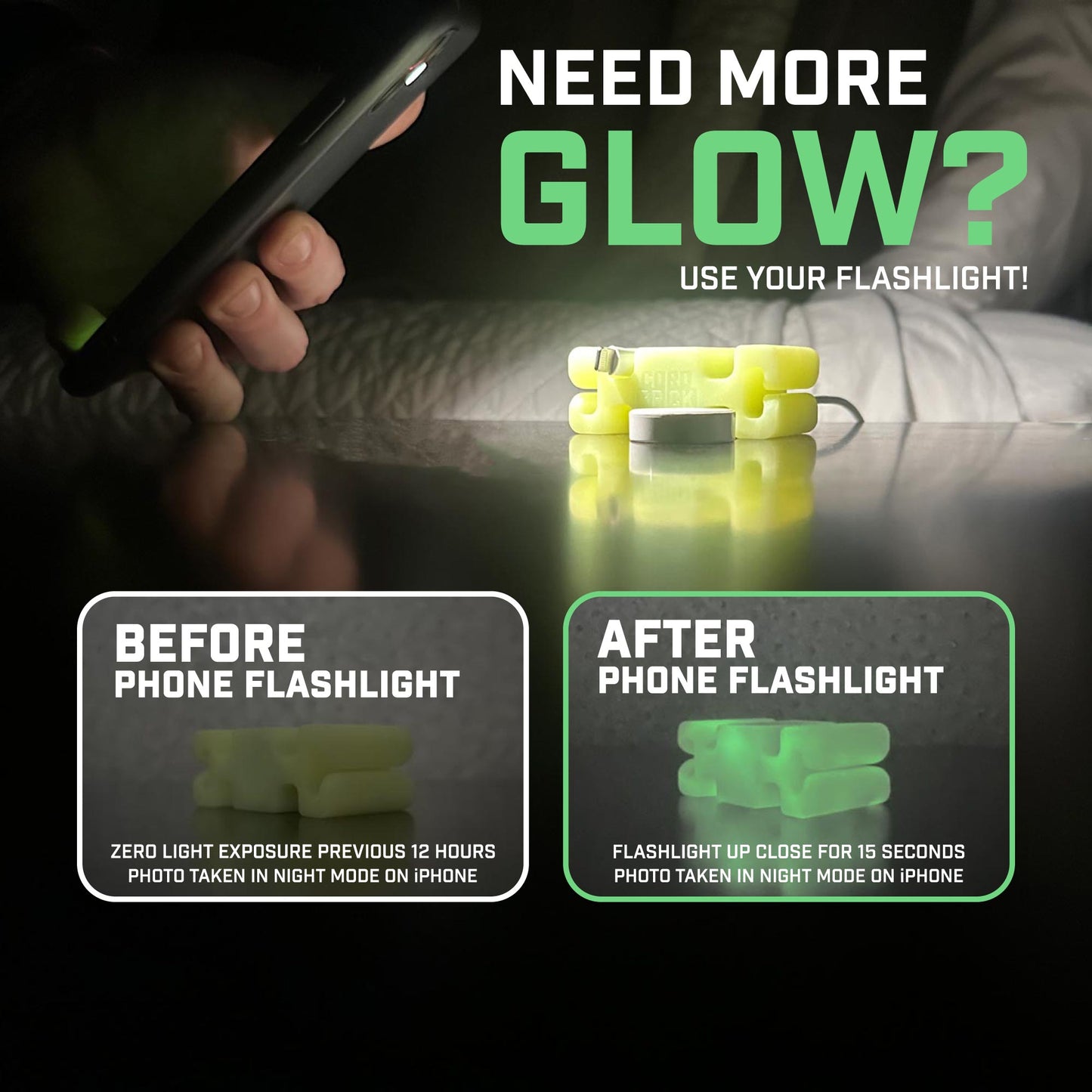 GlowBrick - Weighted Silicone Cord Holder for Nightstand. Traveling Cable Wrap, Phone Accessory, Stocking Stuffer