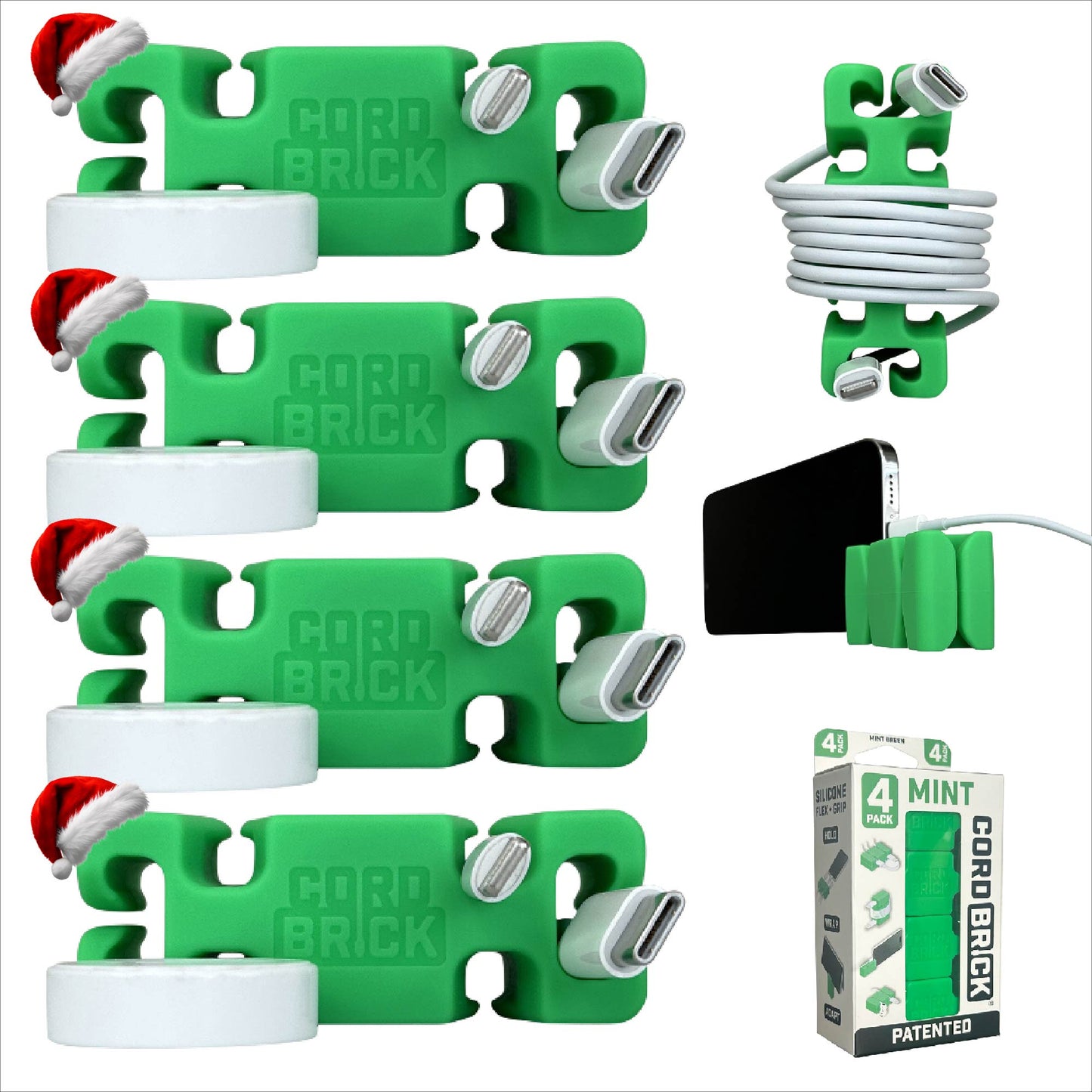 CordBrick Stocking Stuffers for Adults Cord Management Weighted Cord Holder Cable Wrap Phone Stand - Multiuse Gadget Organizer for Nightstand, Desk. Gift for Men, Durable Silicone.