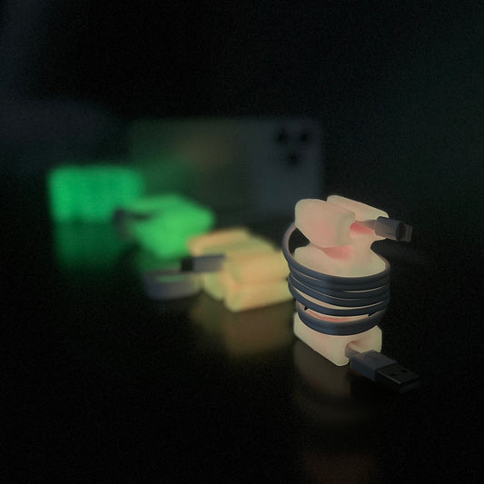 GlowBrick - Weighted Silicone Cord Holder for Nightstand. Traveling Cable Wrap, Phone Accessory, Stocking Stuffer