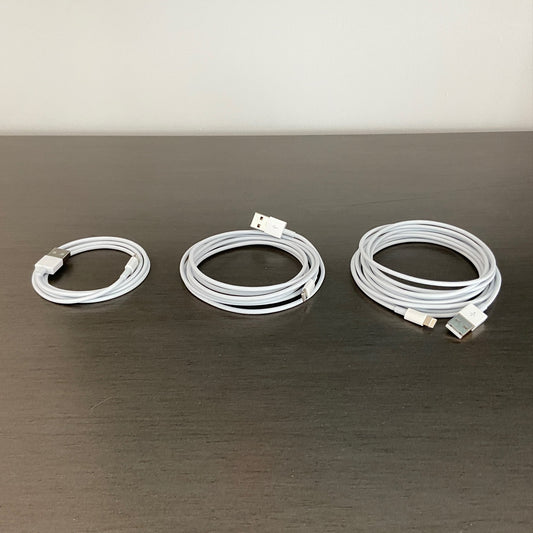 3, 6, and 10 foot iPhone charger cords white