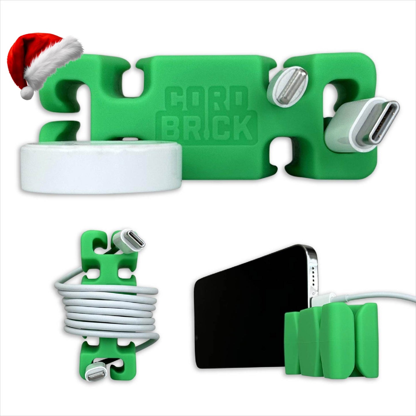 CordBrick Stocking Stuffers for Adults Cord Management Weighted Cord Holder Cable Wrap Phone Stand - Multiuse Gadget Organizer for Nightstand, Desk. Gift for Men, Durable Silicone.