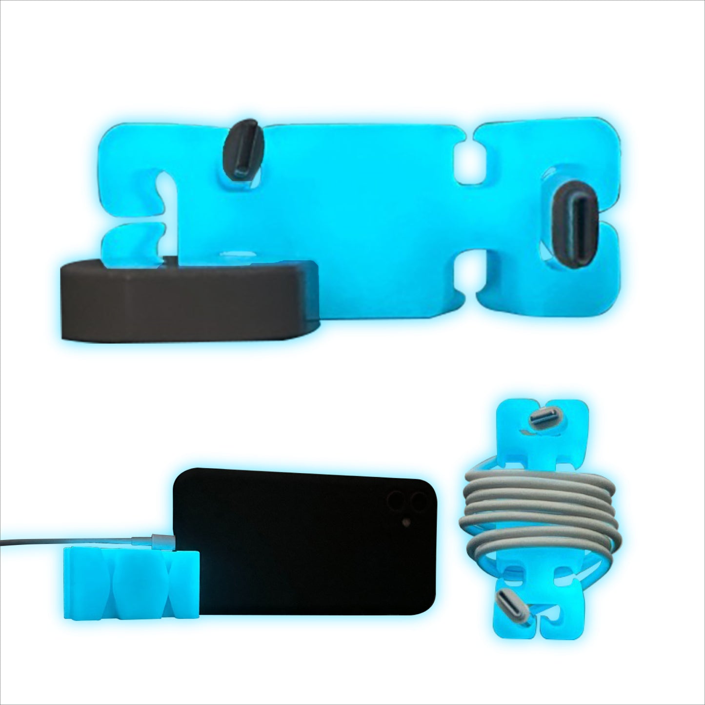 GlowBrick - Weighted Silicone Cord Holder for Nightstand. Traveling Cable Wrap, Phone Accessory, Stocking Stuffer