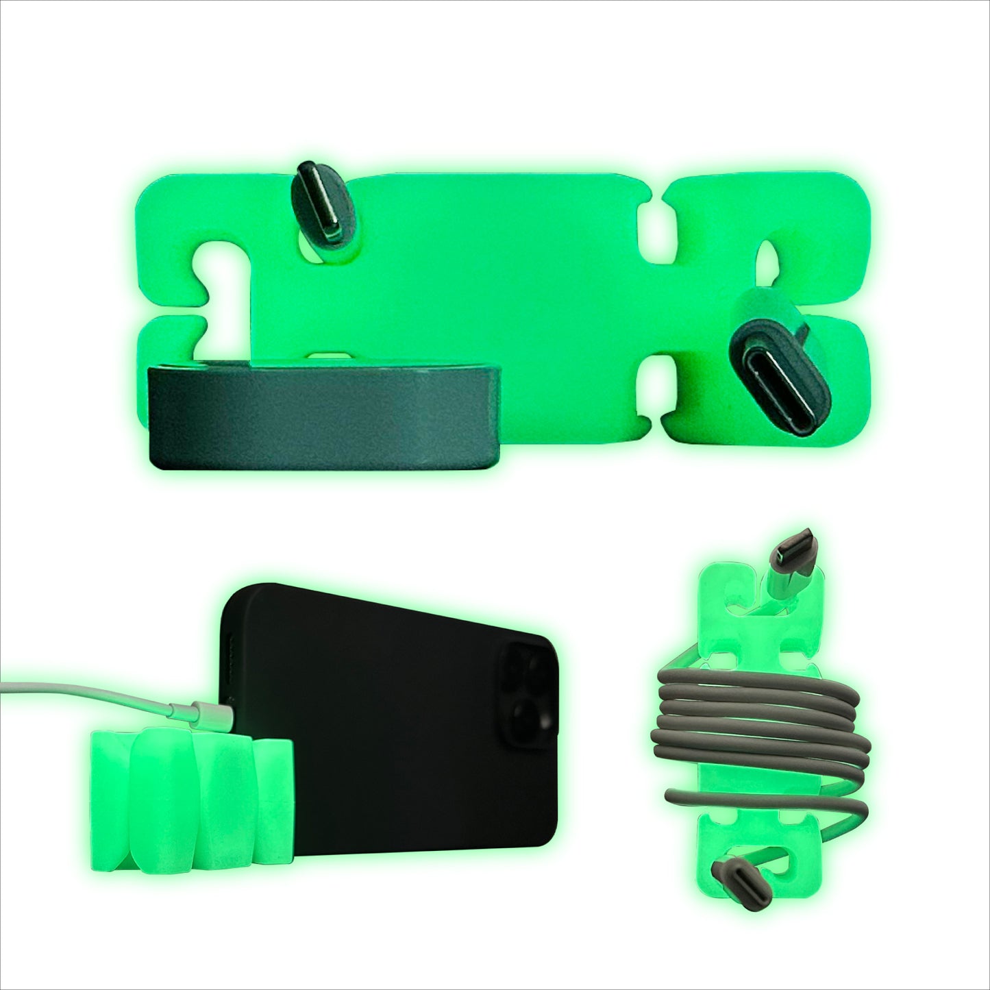 GlowBrick - Weighted Silicone Cord Holder for Nightstand. Traveling Cable Wrap, Phone Accessory, Stocking Stuffer