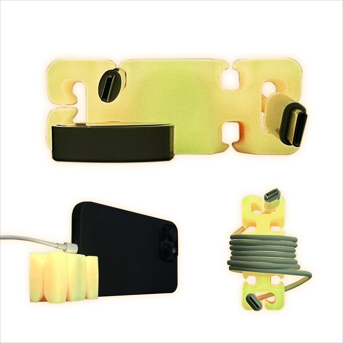 GlowBrick - Weighted Silicone Cord Holder for Nightstand. Traveling Cable Wrap, Phone Accessory, Stocking Stuffer