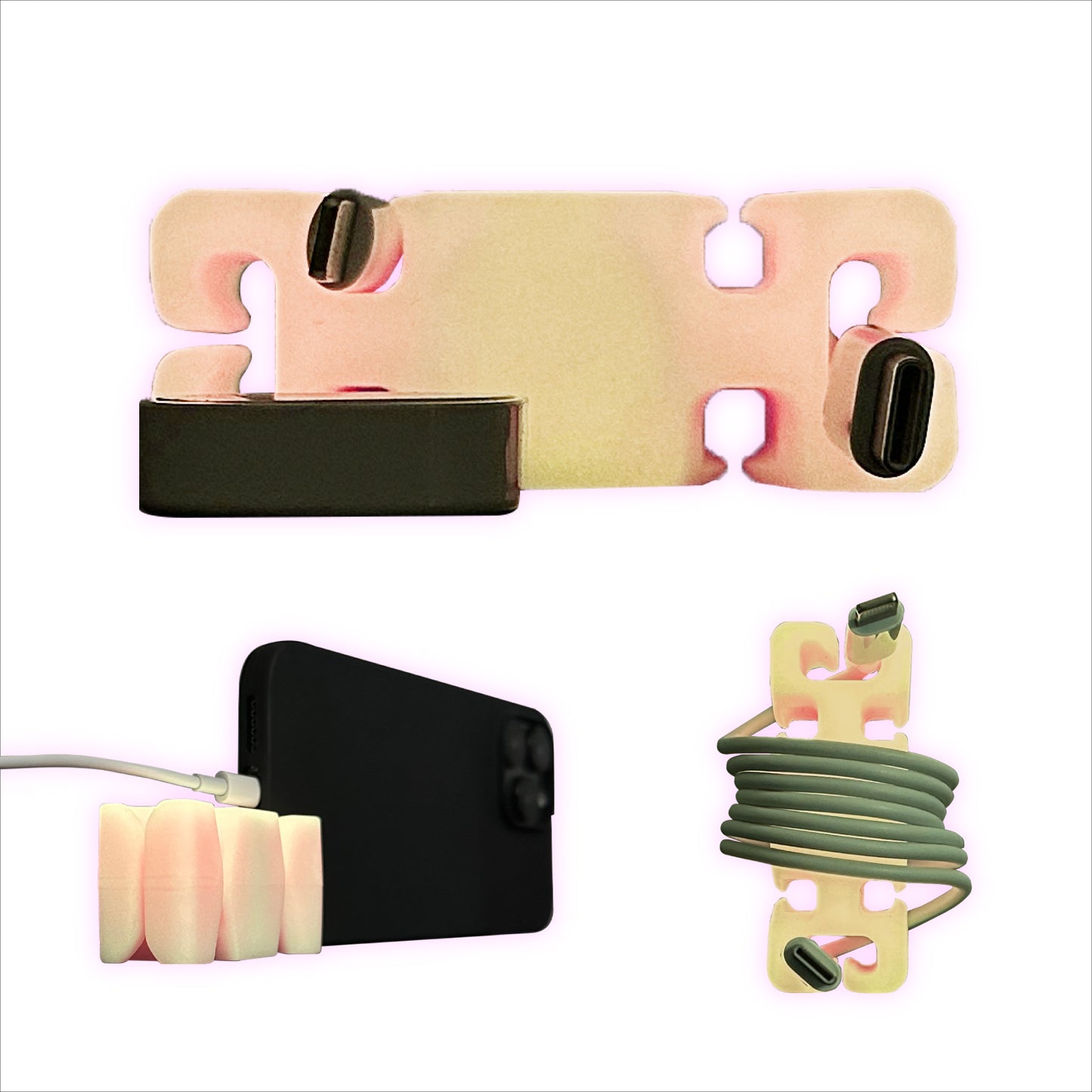 GlowBrick - Weighted Silicone Cord Holder for Nightstand. Traveling Cable Wrap, Phone Accessory, Stocking Stuffer