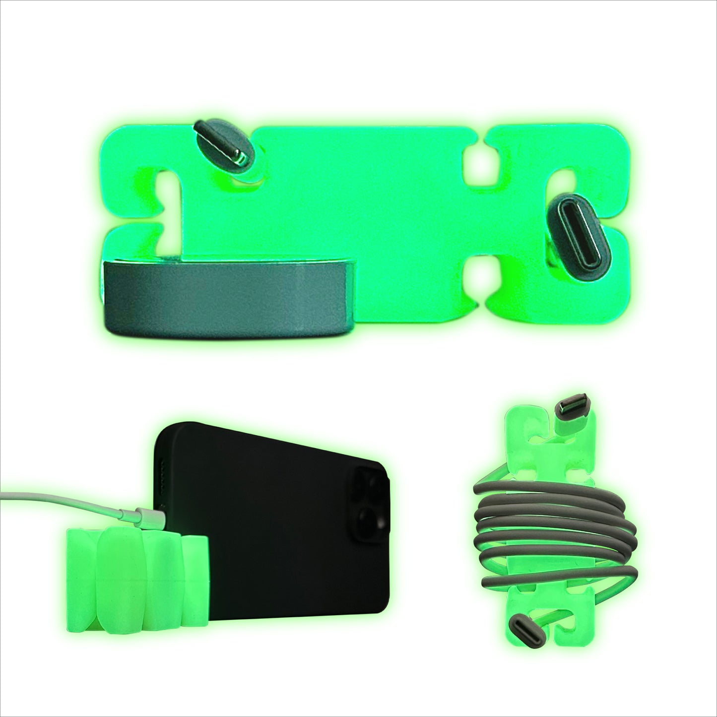 GlowBrick - Weighted Silicone Cord Holder for Nightstand. Traveling Cable Wrap, Phone Accessory, Stocking Stuffer