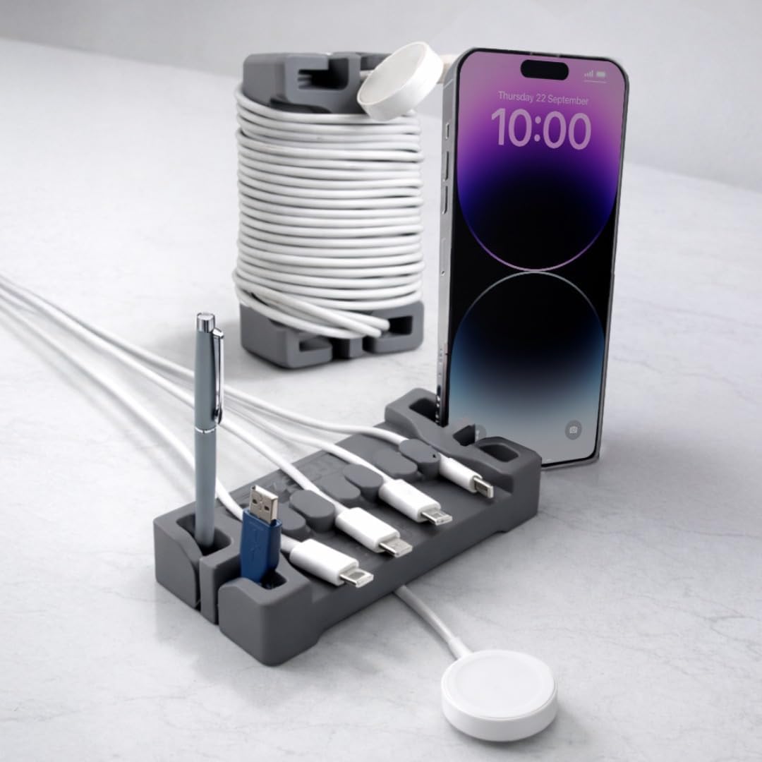DeskBrick® Weighted Cord & Desk Organizer, Holder for Phone and Pens