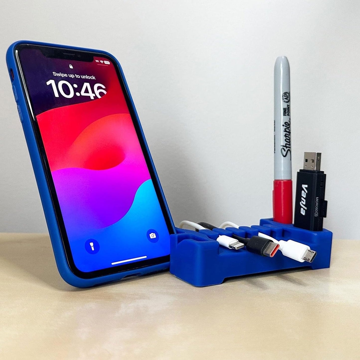 DeskBrick® Weighted Cord & Desk Organizer, Holder for Phone and Pens