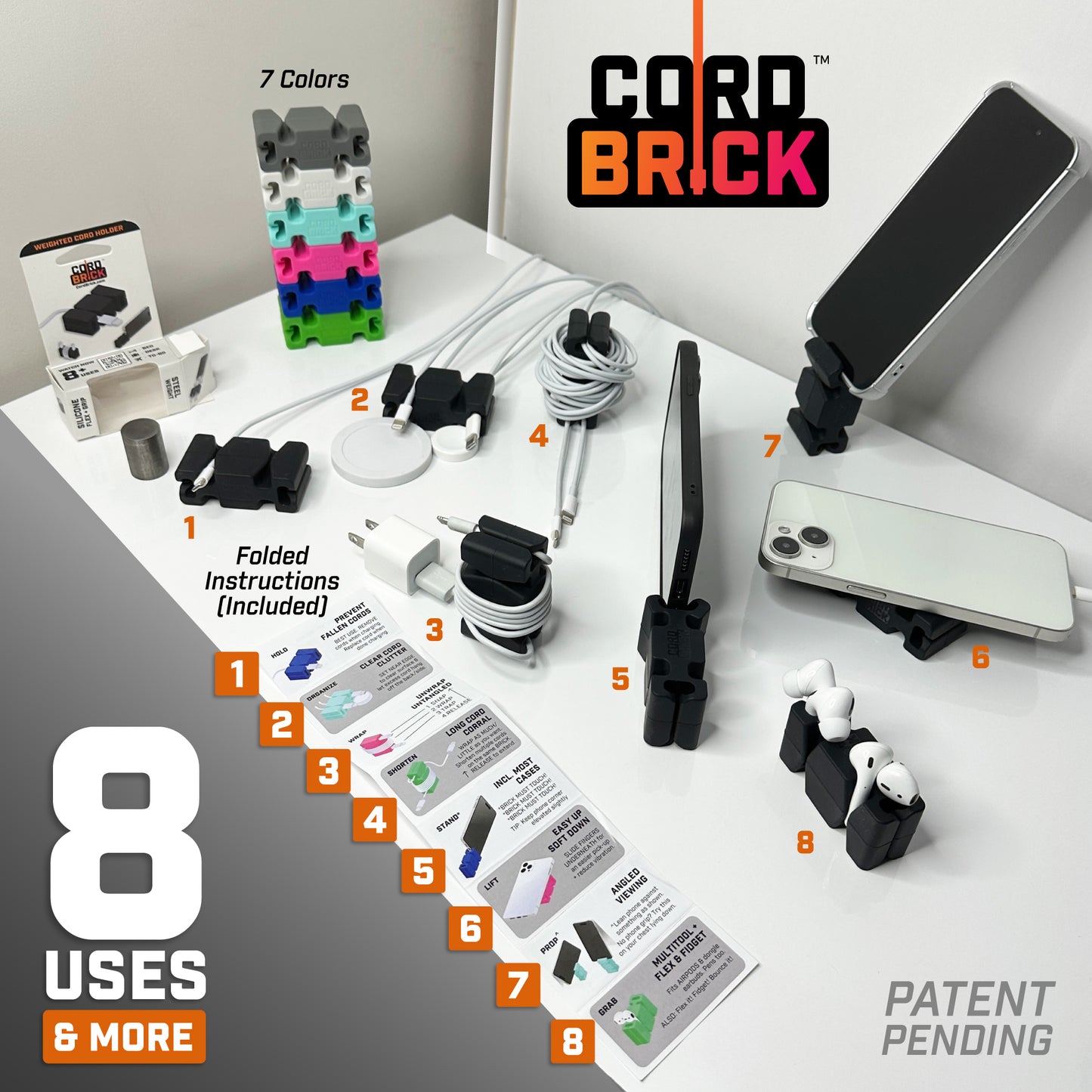 CordBrick™ Version 2.0 Weighted Cord Holder, Cable Management Device, Phone Accessory