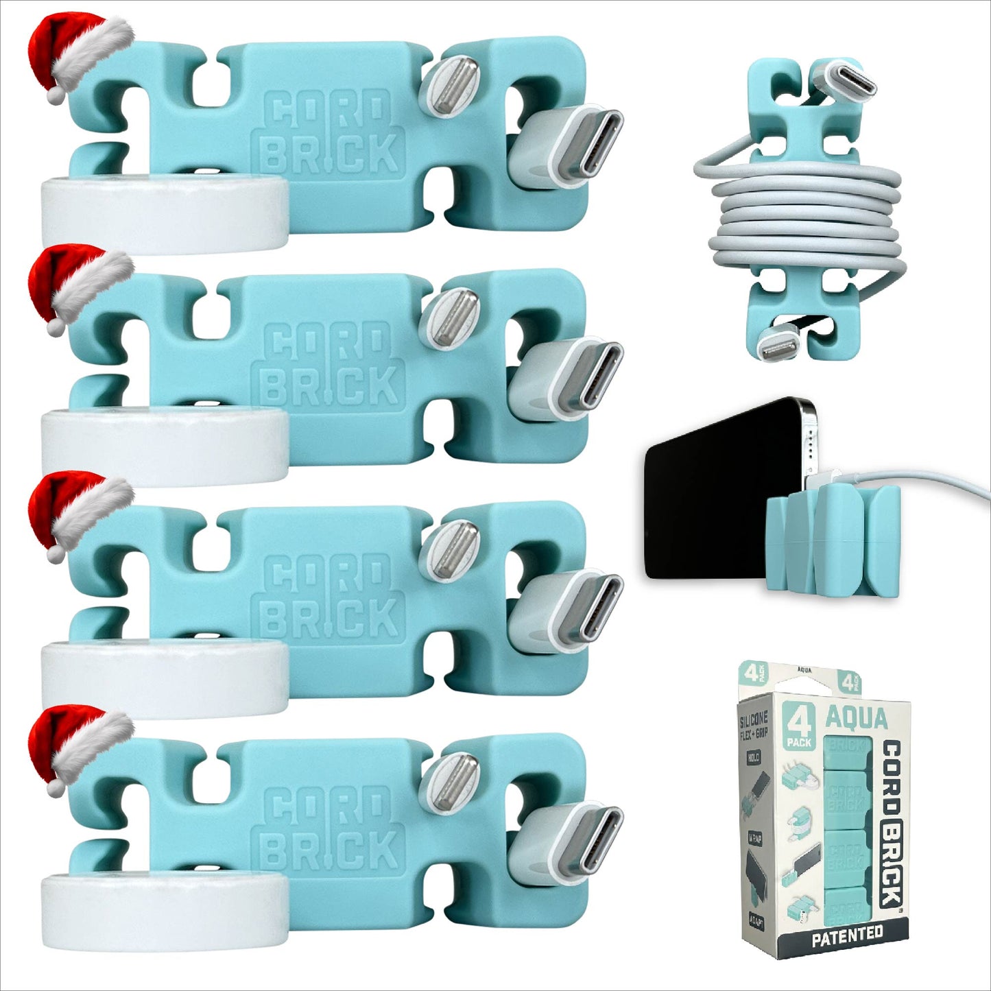 CordBrick Stocking Stuffers for Adults Cord Management Weighted Cord Holder Cable Wrap Phone Stand - Multiuse Gadget Organizer for Nightstand, Desk. Gift for Men, Durable Silicone.