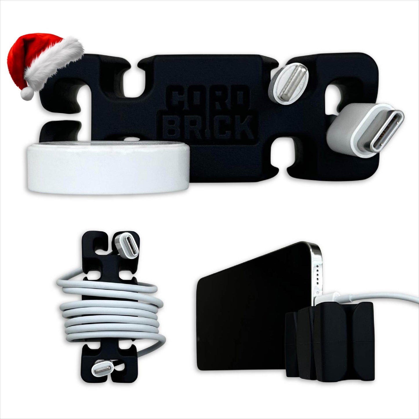 CordBrick Stocking Stuffers for Adults Cord Management Weighted Cord Holder Cable Wrap Phone Stand - Multiuse Gadget Organizer for Nightstand, Desk. Gift for Men, Durable Silicone.