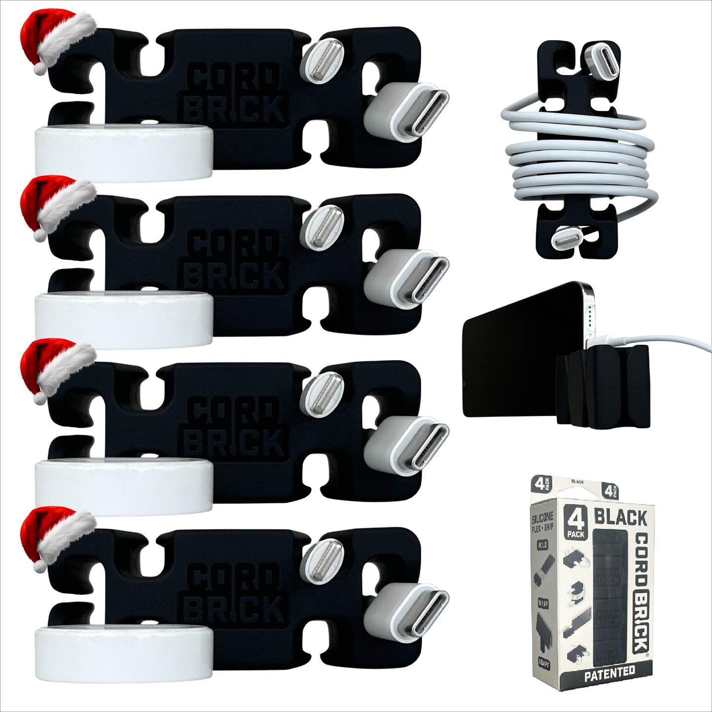 CordBrick Stocking Stuffers for Adults Cord Management Weighted Cord Holder Cable Wrap Phone Stand - Multiuse Gadget Organizer for Nightstand, Desk. Gift for Men, Durable Silicone.