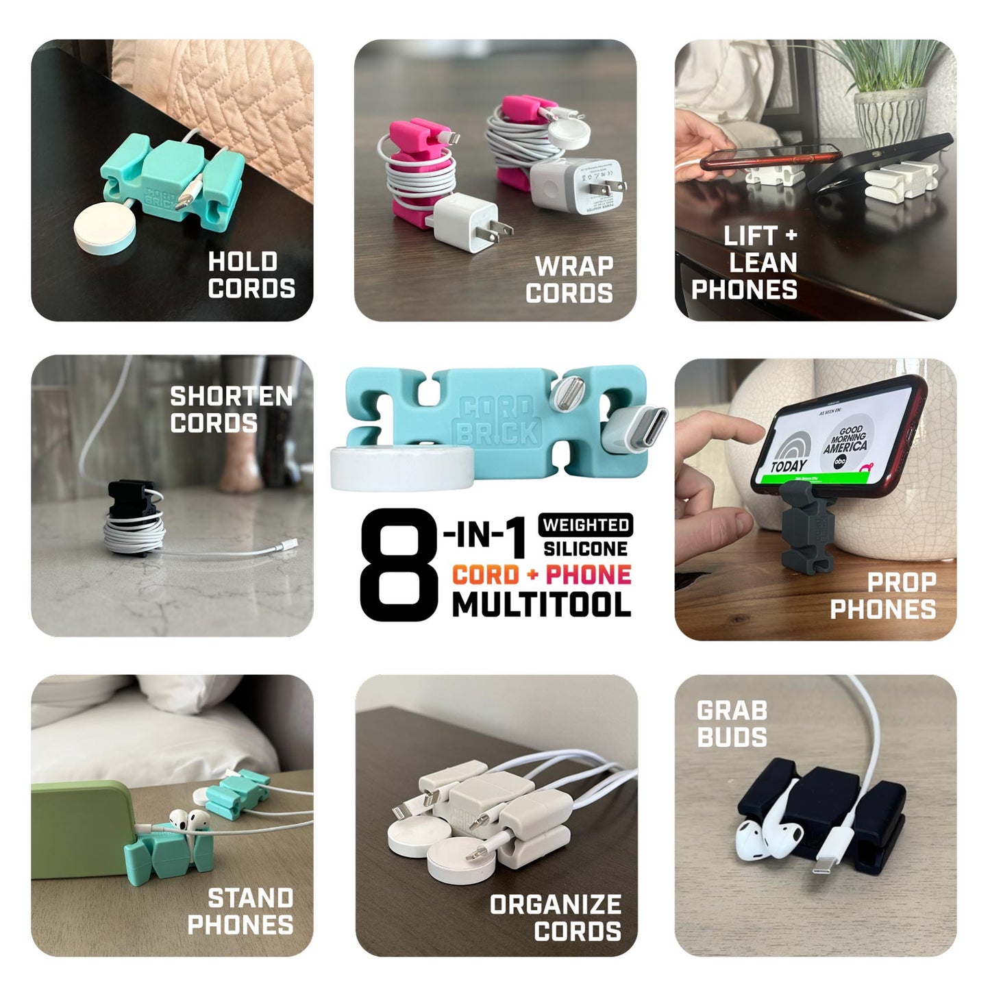 CordBrick® Weighted Cord Holder, Cable Wrap, Phone Accessory, Stocking Stuffer