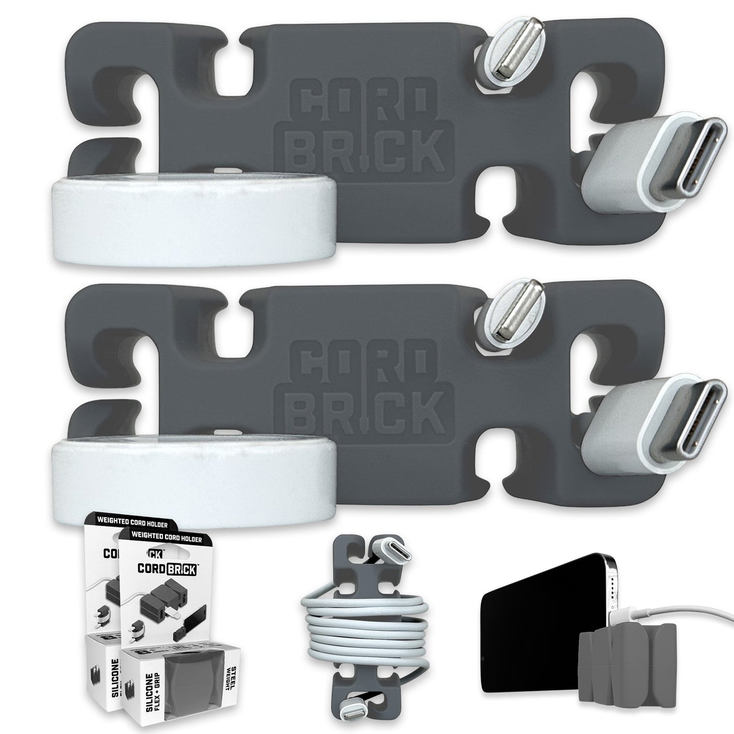 CordBrick® Weighted Cord Holder & Travel Cable Wrap. Stocking Stuffer & Phone Accessory