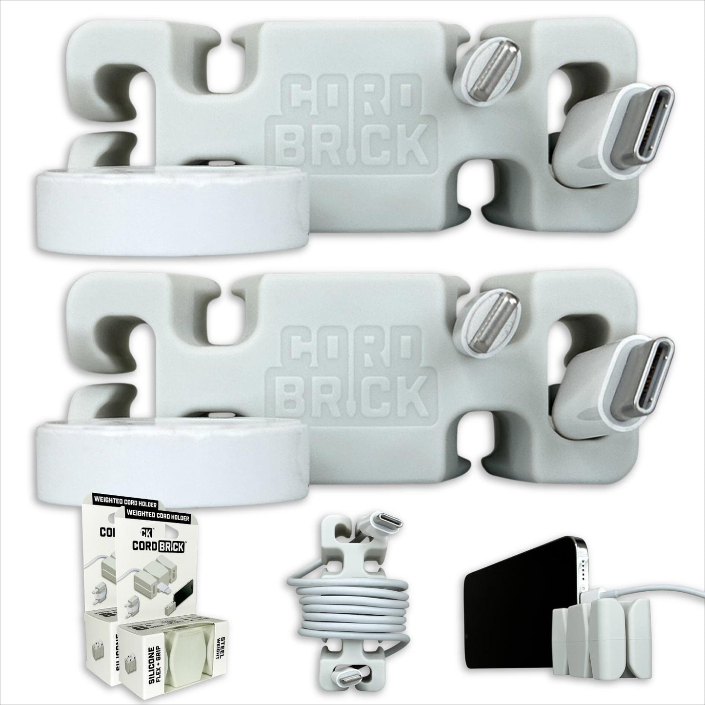 CordBrick® Weighted Cord Holder & Travel Cable Wrap. Stocking Stuffer & Phone Accessory