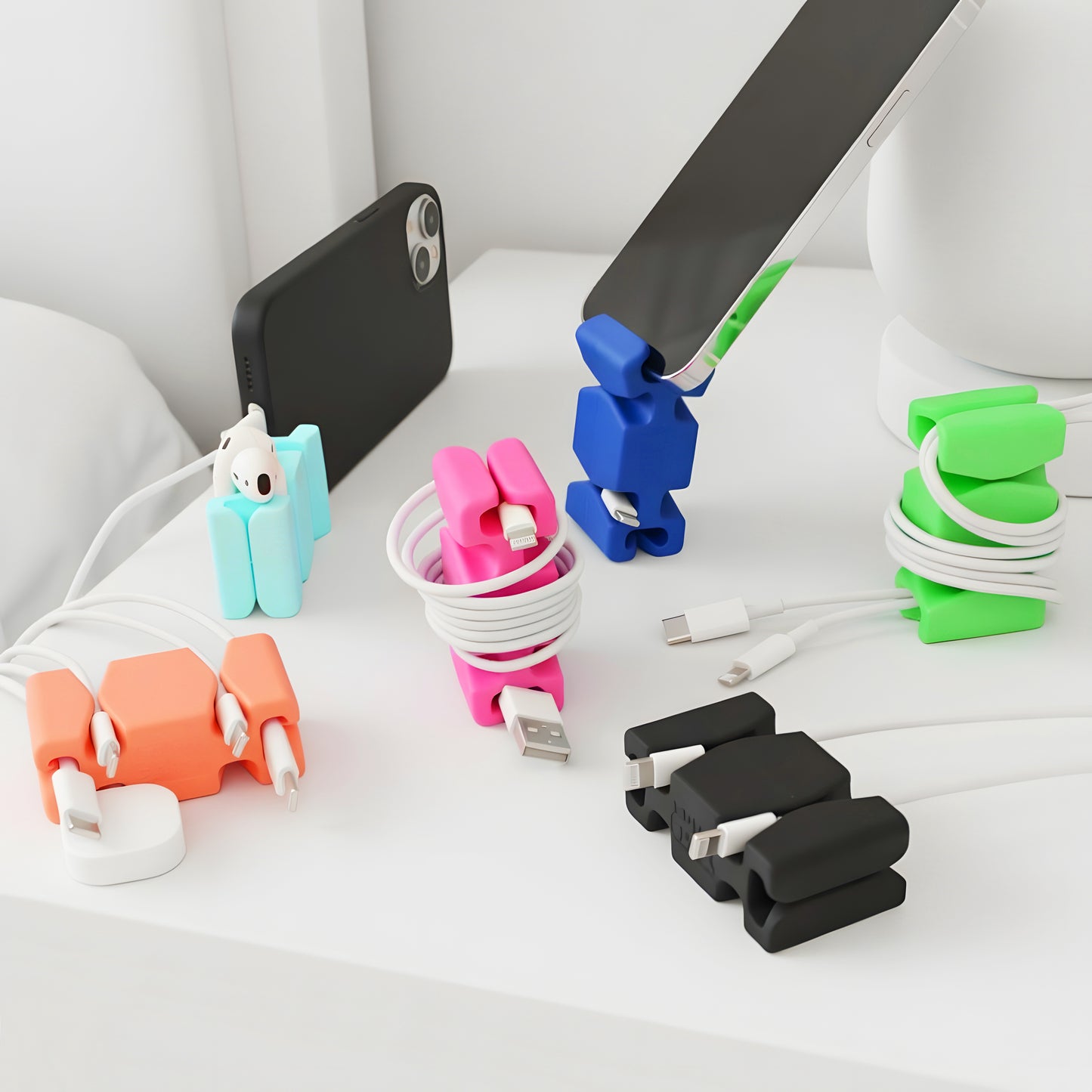 CordBrick® Stocking Stuffers for Adults Cord Management Weighted Cord Holder Cable Wrap Phone Stand - Multiuse Gadget Organizer for Nightstand, Desk. Gift for Men, Durable Silicone.