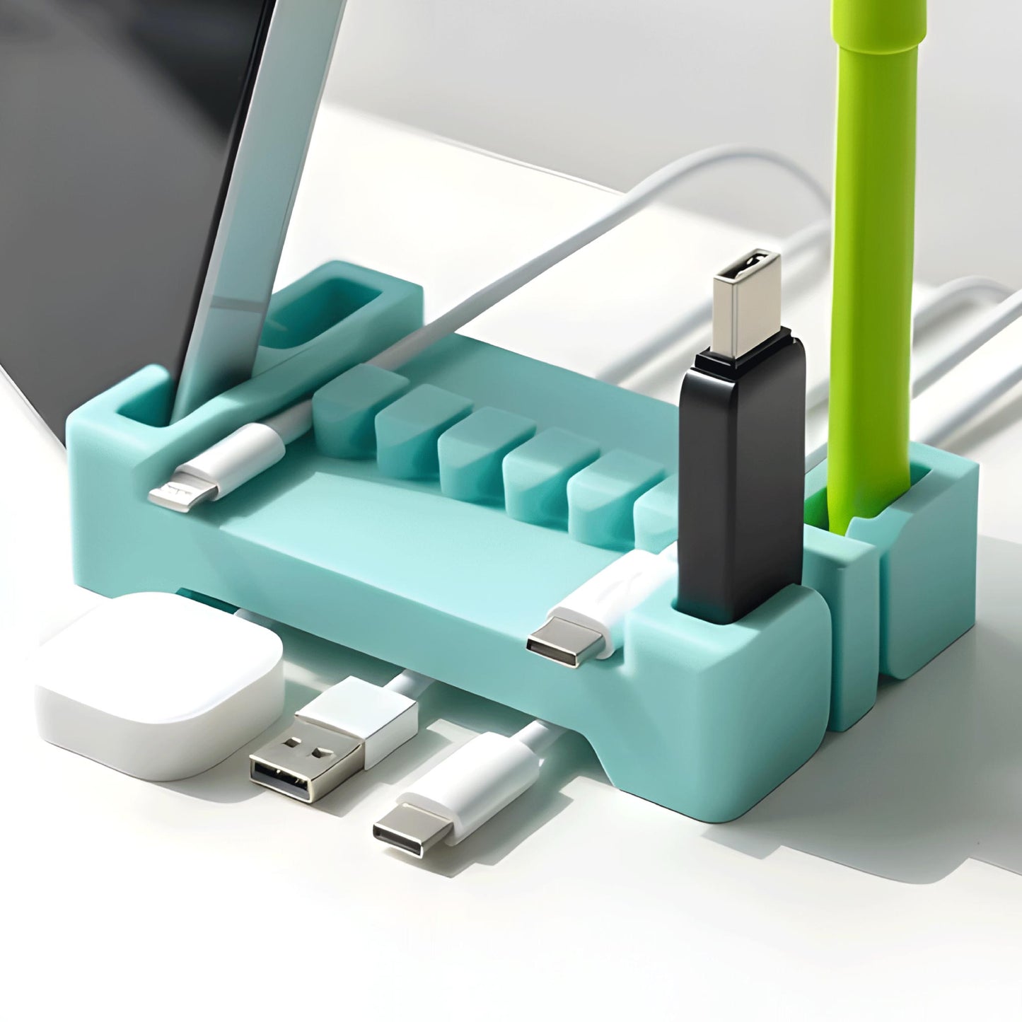 DeskBrick® Weighted Cord & Desk Organizer - Phone Holder and Multiuse Gadget