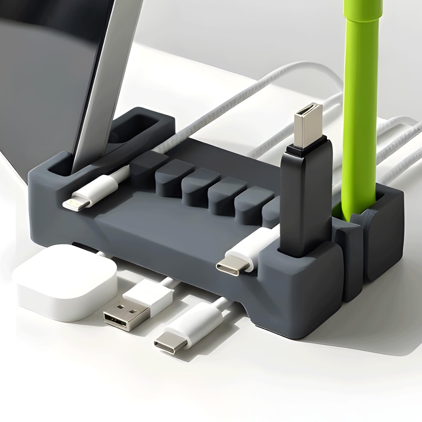DeskBrick® Weighted Cord & Desk Organizer - Phone Holder and Multiuse Gadget