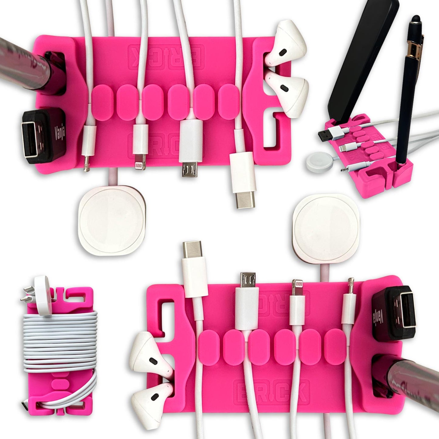 DeskBrick™ Weighted Cord Organizer, Cable Wrap, Phone Stand +Multiuse Gadget