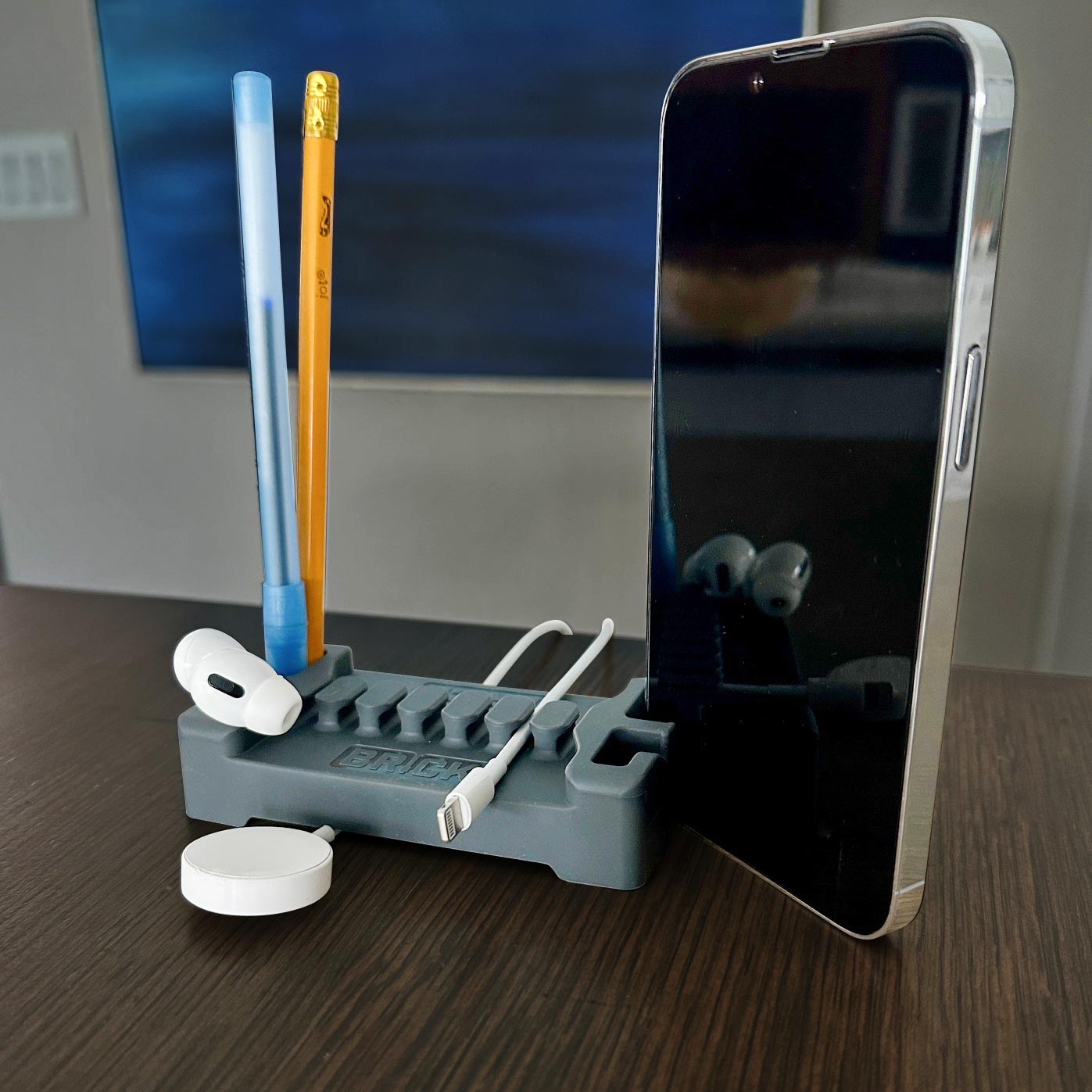 DeskBrick™ Weighted Cord & Desk Organizer, Holder for Phone and Pens